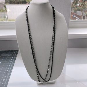 Chicos long black chain and crystal necklace
